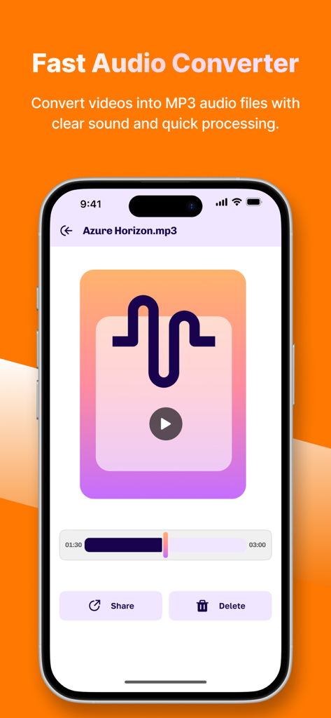Flexclip - Video Editor - Interfaz de la aplicación móvil Flexclip mostrando un conversor de audio rápido para extraer archivos mp3 de vídeo