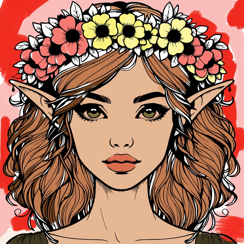 realistic female elf with flower crown
