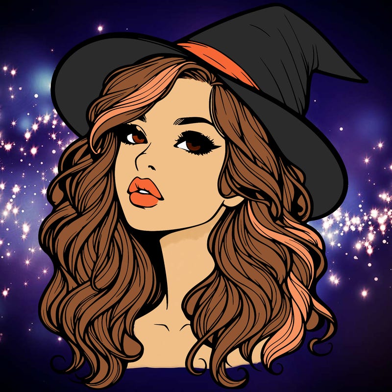 realistic witch girl with wavy hair and lips