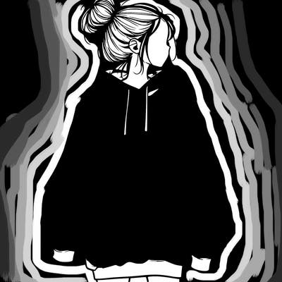 realistic girl with a oversized sweatshirt on and a bun