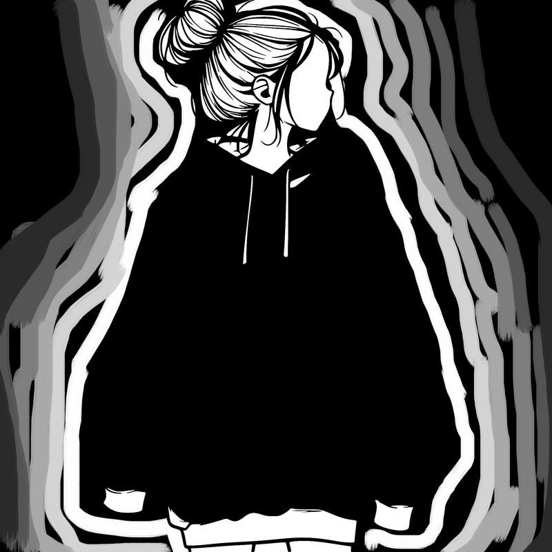 realistic girl with a oversized sweatshirt on and a bun