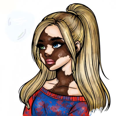 realistic girl with a high ponytail