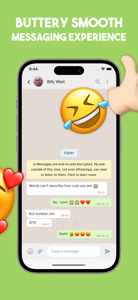 Interfaz de mensajería móvil fluida en la aplicación Mirror Chat para WhatsApp
