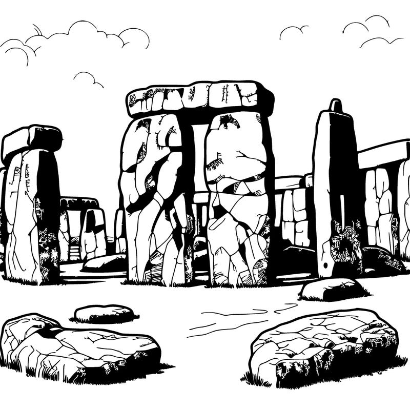 create a beautiful drawing as realistic as possible with fine lines and targets of stonehenge in the united kingdom.