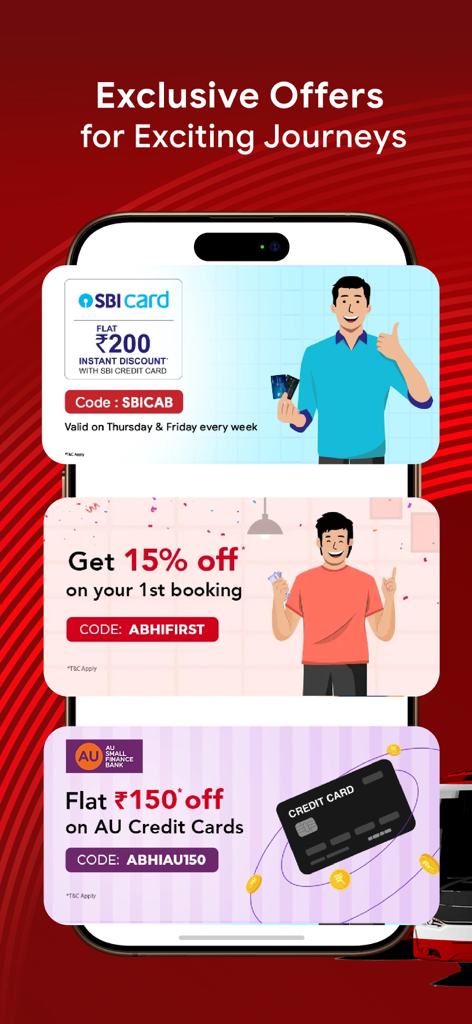 AbhiBus Bus Ticket Booking App - AbhiBus app screenshot showing exclusive booking discounts and promo codes.