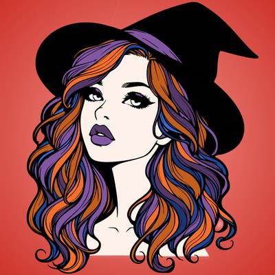 realistic witch girl with wavy hair and lips