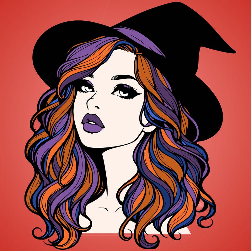 realistic witch girl with wavy hair and lips