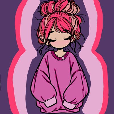girl with baggy sweatshirt and messy bun