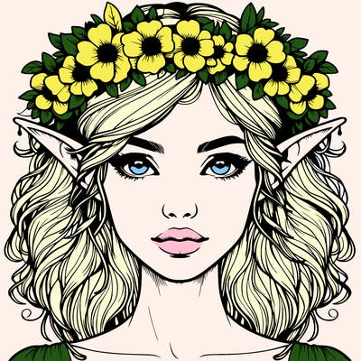 realistic female elf with flower crown