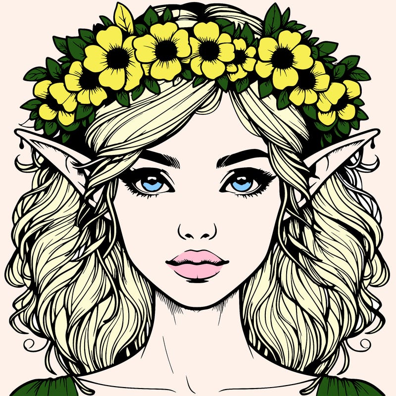 realistic female elf with flower crown