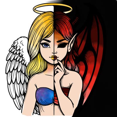 realistic angel half demon