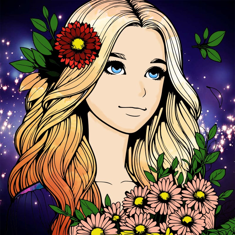 realistic girl with flowers
