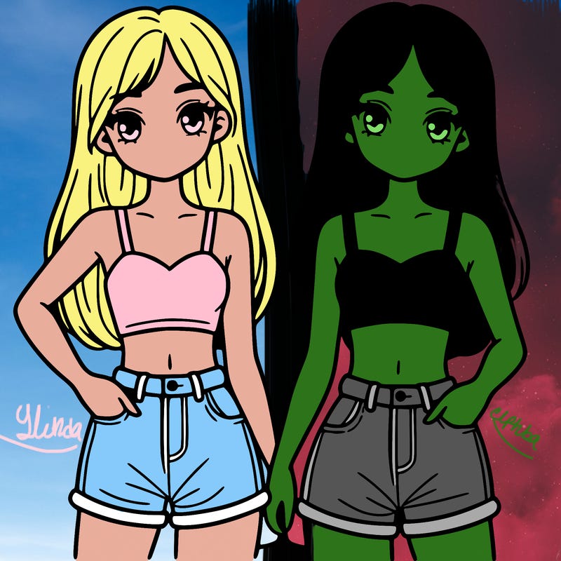 two sisters with crop tops and jean shorts and straight hair