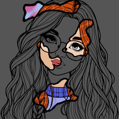 girl with long hair and freckles and glasses realistic