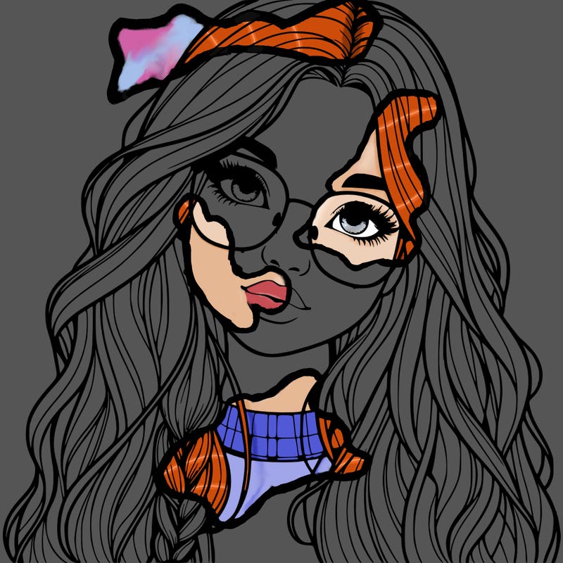 girl with long hair and freckles and glasses realistic