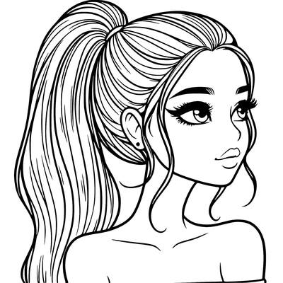 a beautiful and realistic girl with a high pony tail
