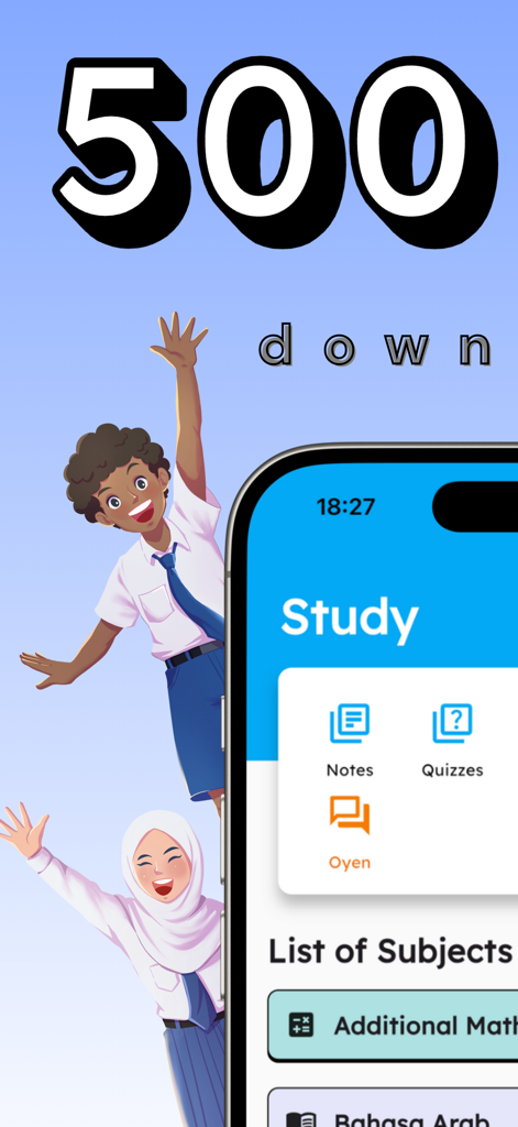 JomStudy app dashboard showing notes quizzes and AI chatbot for Malaysian KSSM students