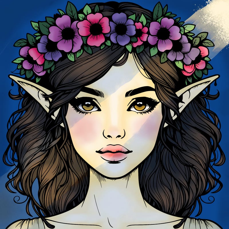 realistic female elf with flower crown