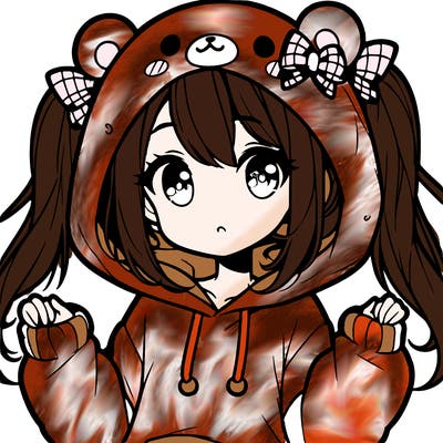 cute anime girl with ponytails and a cute bear hoodie