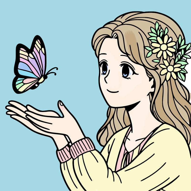 woman playing with butterfly