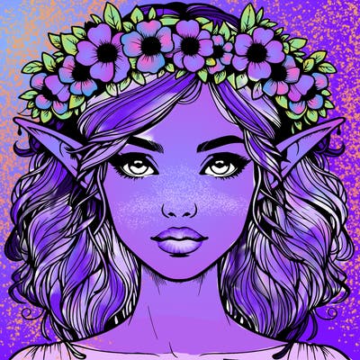 realistic female elf with flower crown