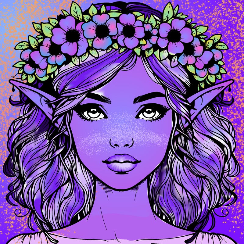 realistic female elf with flower crown