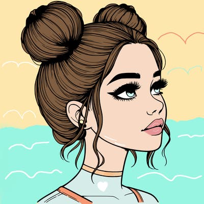 realistic girl with buns on the top of her head