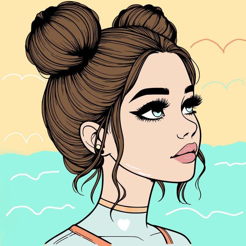 realistic girl with buns on the top of her head