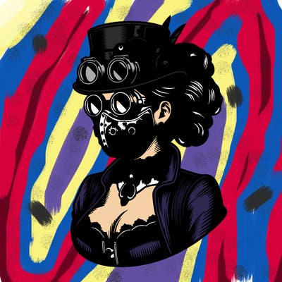 steam punk lady with mask realistic