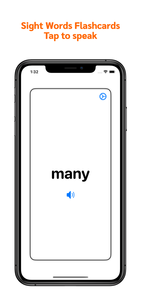 Sight Words Flash Cards - A simple digital flashcard from the Sight Words Flash Cards app displaying the word many with a speaker icon for audio