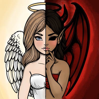 realistic angel half demon