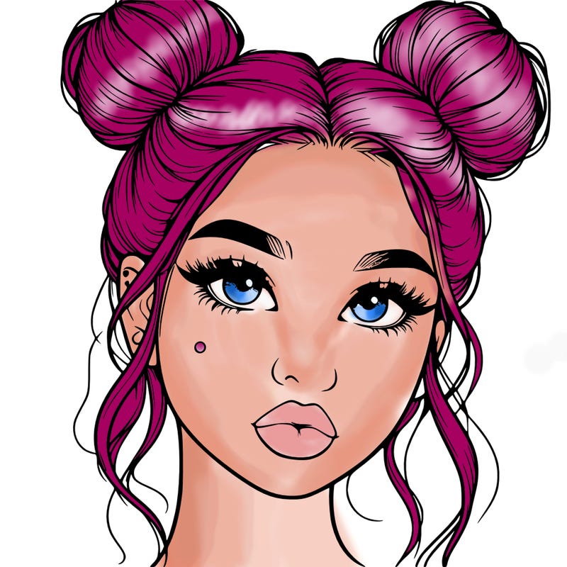 realistic girl with two buns on her hair and lips