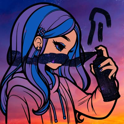 a realistic girl spray painting