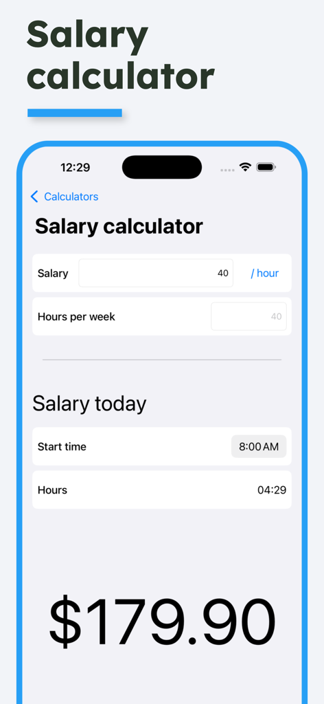 Time Calculator - Work Hours - 給与計算画面。時間単価と労働時間に基づいた日次収入を表示しています。