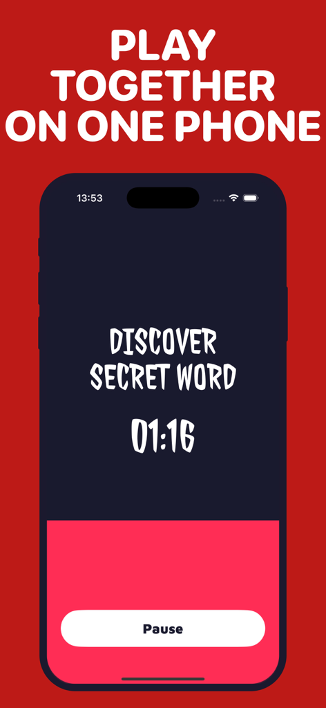 Imposters Game — Bluffit - Interfaz del juego Bluffit mostrando el temporizador de descubrimiento de palabras secretas para multijugador local