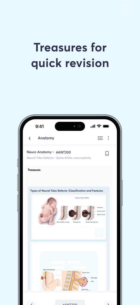 PrepLadder app showing neuro anatomy summary charts and diagrams for quick revision