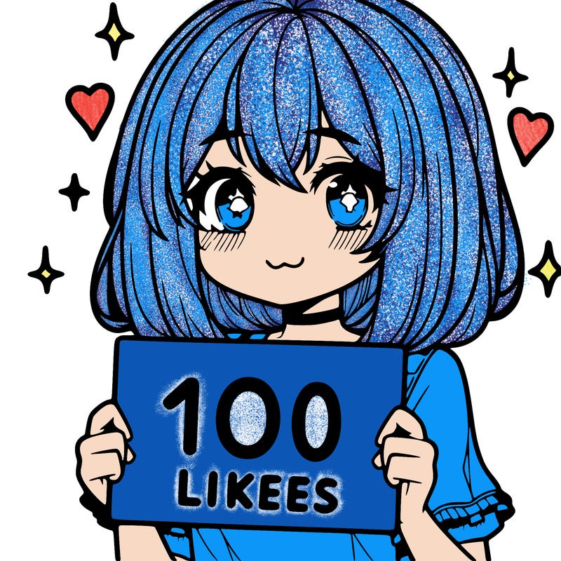 anima girl holding a 100 likes sign in her hand