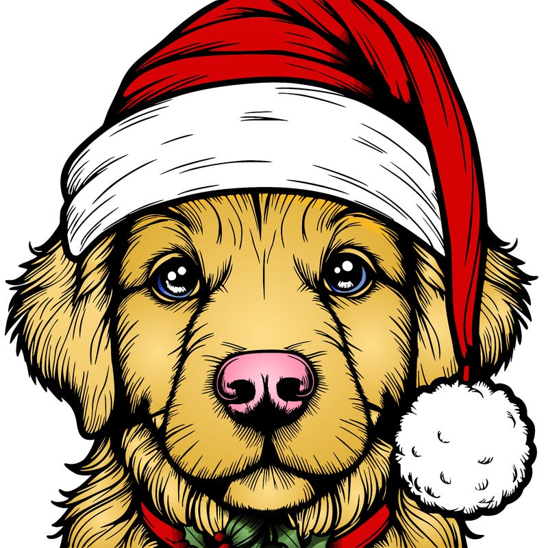 realistic dog with a christmas hat