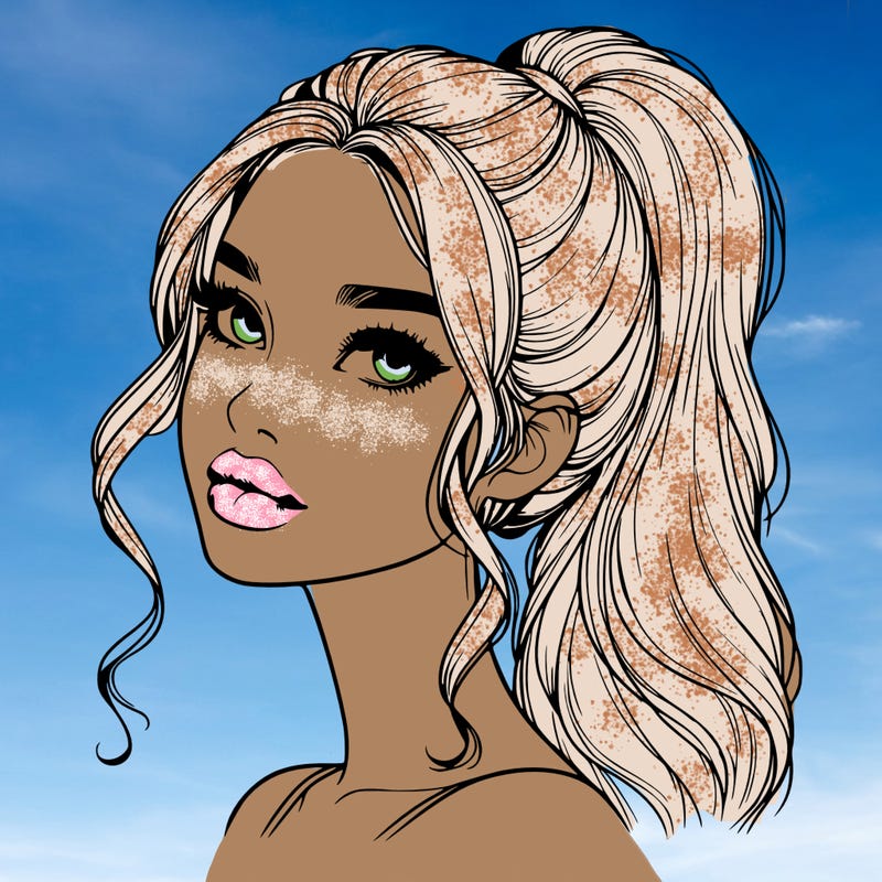 realistic girl with a ponytail on her hair and lips