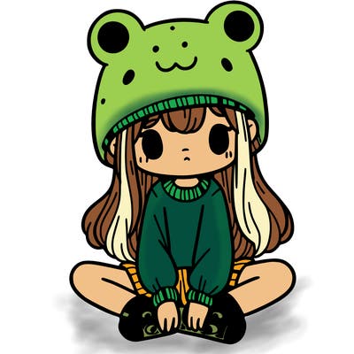 a girl wearing a frog hat and some frog socks