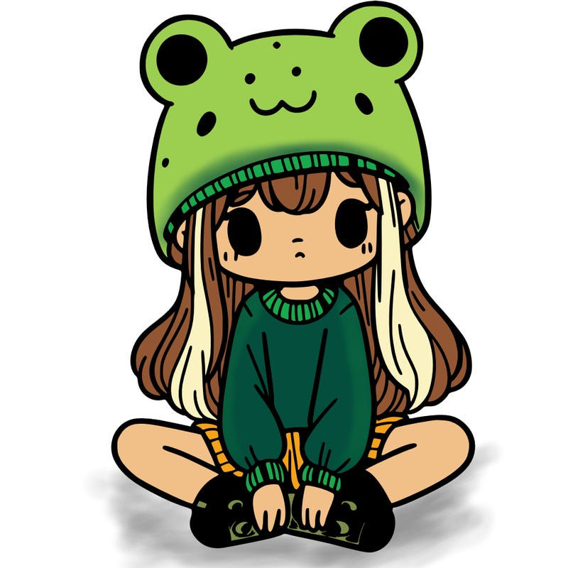 a girl wearing a frog hat and some frog socks