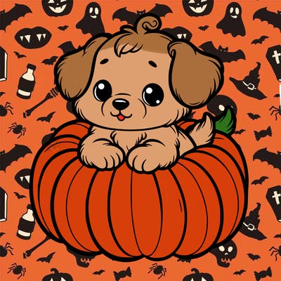 cute little puppy in a pumpkin