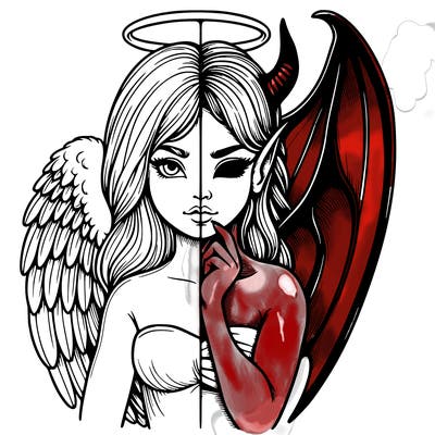 realistic angel half demon