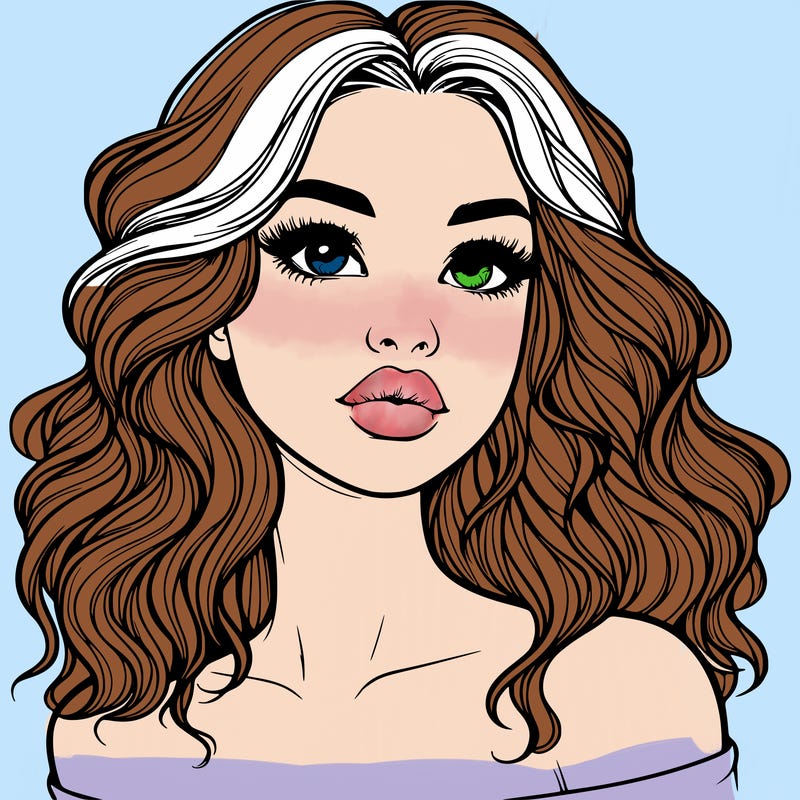 realistic girl with wavy hair and lips