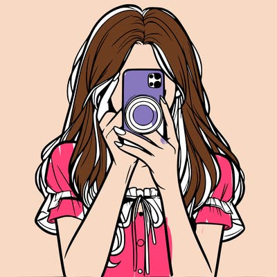 a realistic girl holding her phone taking pictures