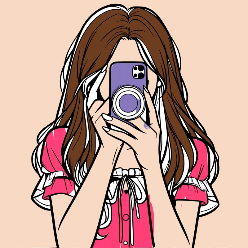 a realistic girl holding her phone taking pictures