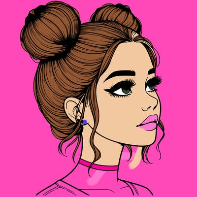 realistic girl with buns on the top of her head