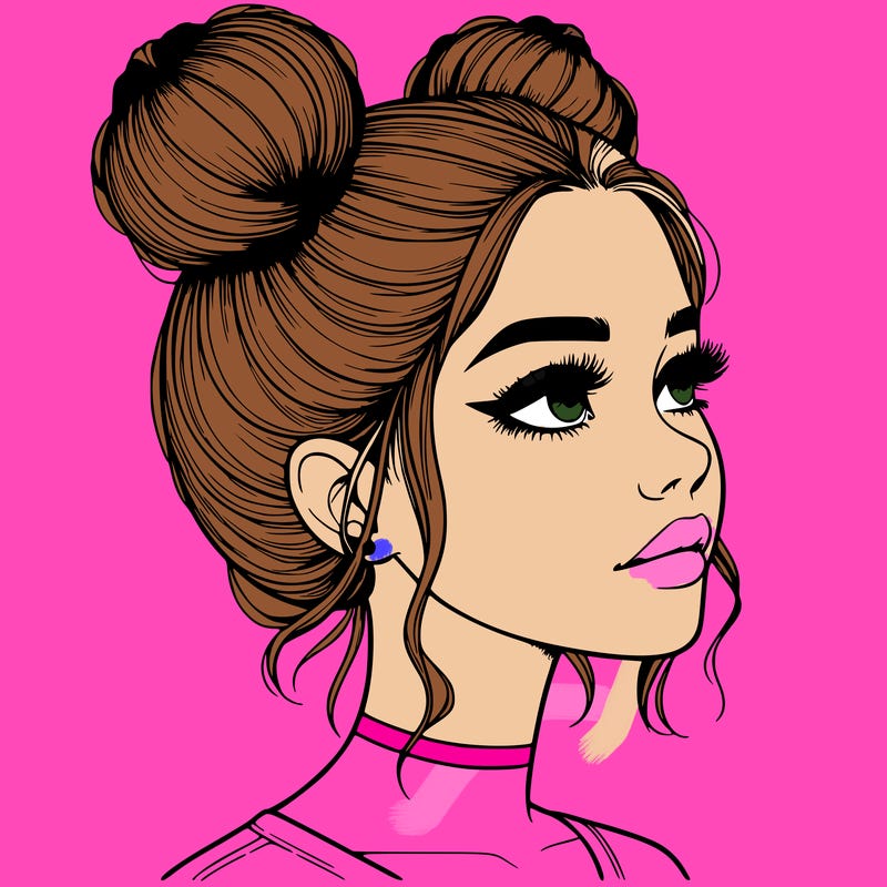 realistic girl with buns on the top of her head