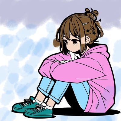 sad anime girl sitting alone