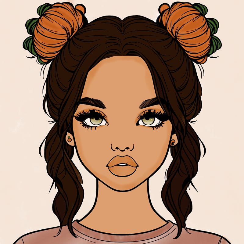realistic girl with two buns in hair and lips
